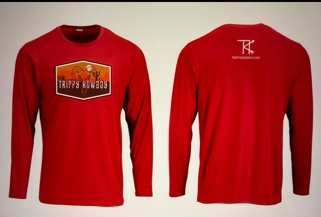 Dri-fit Long Sleeve Shirt- Trippy Kowboy logo -Red