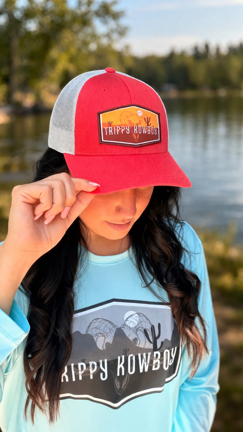 Trippy Kowboy logo low trucker hat - Heather Red/ Light Grey