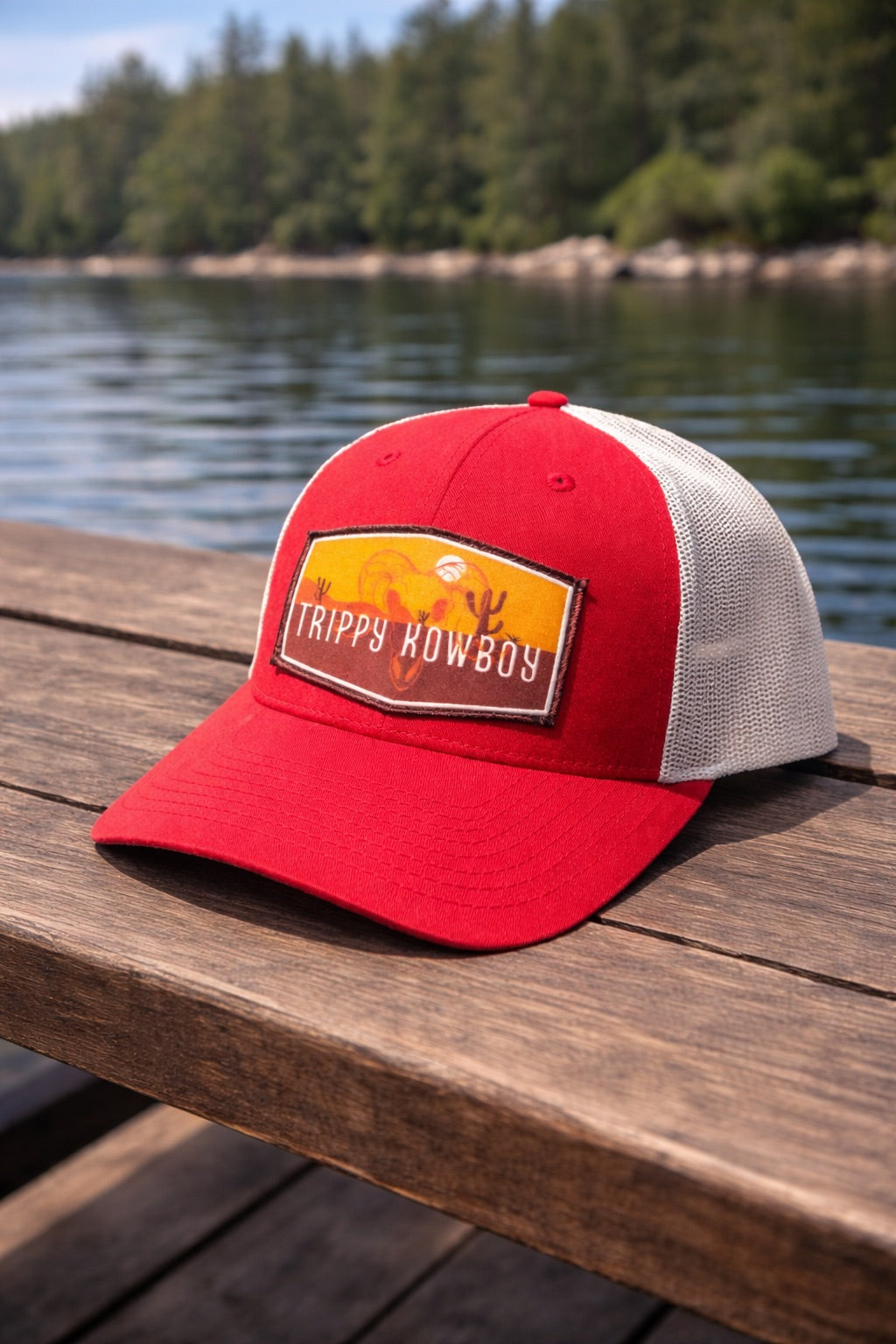 Trippy Kowboy logo low trucker hat - Heather Red/ Light Grey