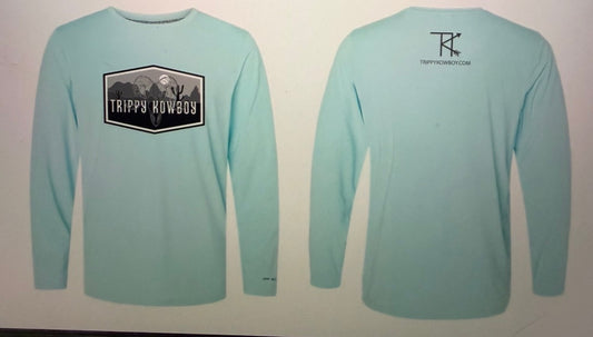 Dri-fit Long Sleeve Shirt - Trippy Kowboy logo- Aqua Blue