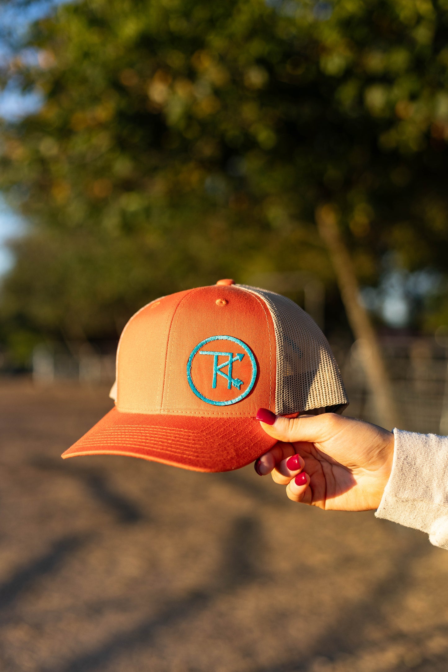 Retro Trucker Cap in Rustic Orange/ Khaki with Brand patch